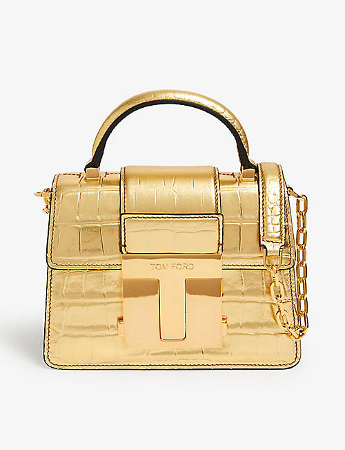 TOM FORD: Chain-strap mini croc-embossed leather cross-body bag
