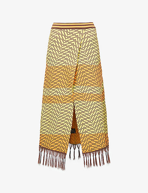 DODO BAR OR: Nala geometric-pattern woven midi skirt