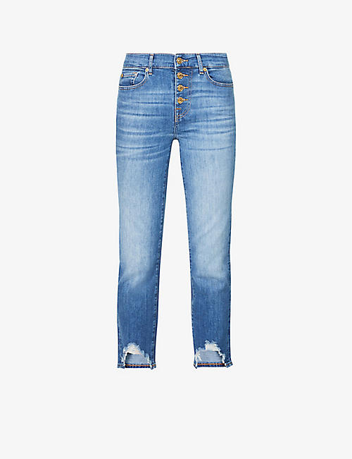 7 FOR ALL MANKIND: Cropped straight-leg mid-rise stretch-denim jeans