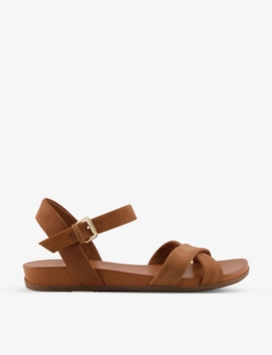 Dune Landie Cross-strap Leather Sandals In Brown