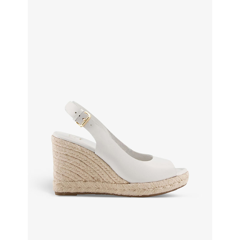 Dune Kimmy Slingback Espadrille-wedge Leather Sandals In White-leather