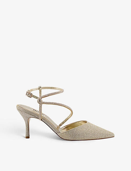 DUNE: Clarissa diamante-embellished pointed-toe leather courts
