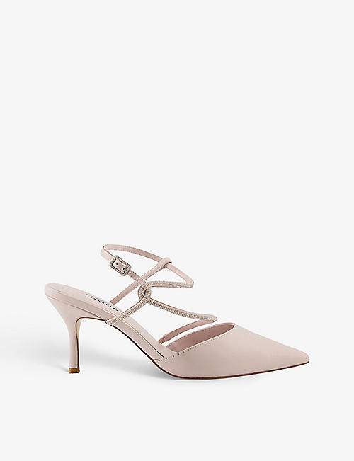 DUNE: Clarissa diamante-embellished pointed-toe leather courts
