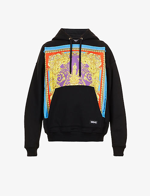 VERSACE: Silk-patch relaxed-fit cotton-jersey hoody