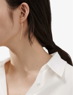TIFFANY & CO: Knot 18ct rose-gold and 0.31ct round-cut diamond drop earrings