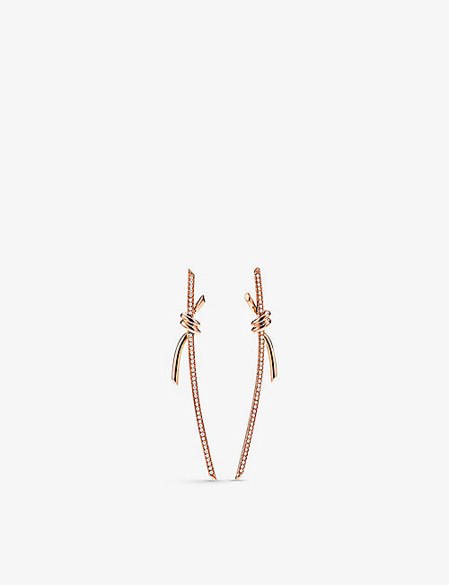 TIFFANY & CO: Knot 18ct rose-gold and 0.31ct round-cut diamond drop earrings