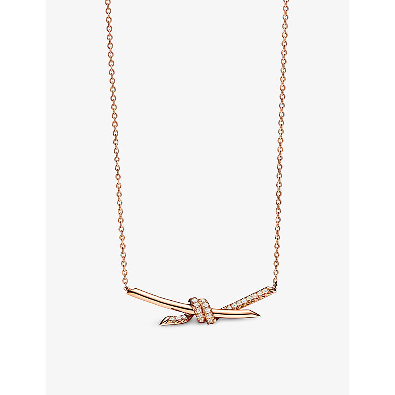 Tiffany & Co Womens Rose Gold Tiffany Knot 18ct Rose-gold And 0.25ct Brilliant-cut Diamond Pendant N
