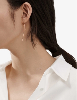 TIFFANY & CO: Knot 18ct yellow-gold and 0.31ct round-cut diamond drop earrings