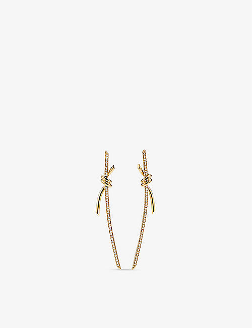 TIFFANY & CO: Knot 18ct yellow-gold and 0.31ct round-cut diamond drop earrings