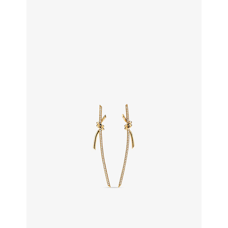 Tiffany & Co Womens Gold Knot 18ct Yellow-gold And 0.31ct Round-cut Diamond Drop Earrings