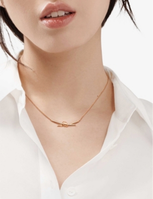 TIFFANY & CO: Tiffany Knot 18ct yellow-gold and 0.25ct brilliant-cut diamond pendant necklace