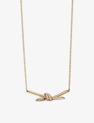 TIFFANY & CO: Tiffany Knot 18ct yellow-gold and 0.25ct brilliant-cut diamond pendant necklace