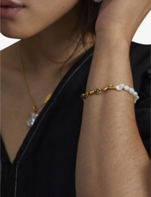 Monica Vinader Keshi Recycled 18ct Yellow Gold-plated Vermeil Sterling Silver And Freshwater Pearl Bracelet In White