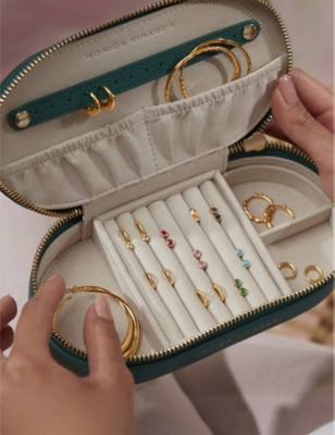 Monica Vinader Monogram Oval Leather Jewellery Box In Green