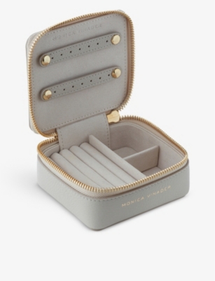 Monica Vinader Logo-embossed Leather Jewellery Box In Grey