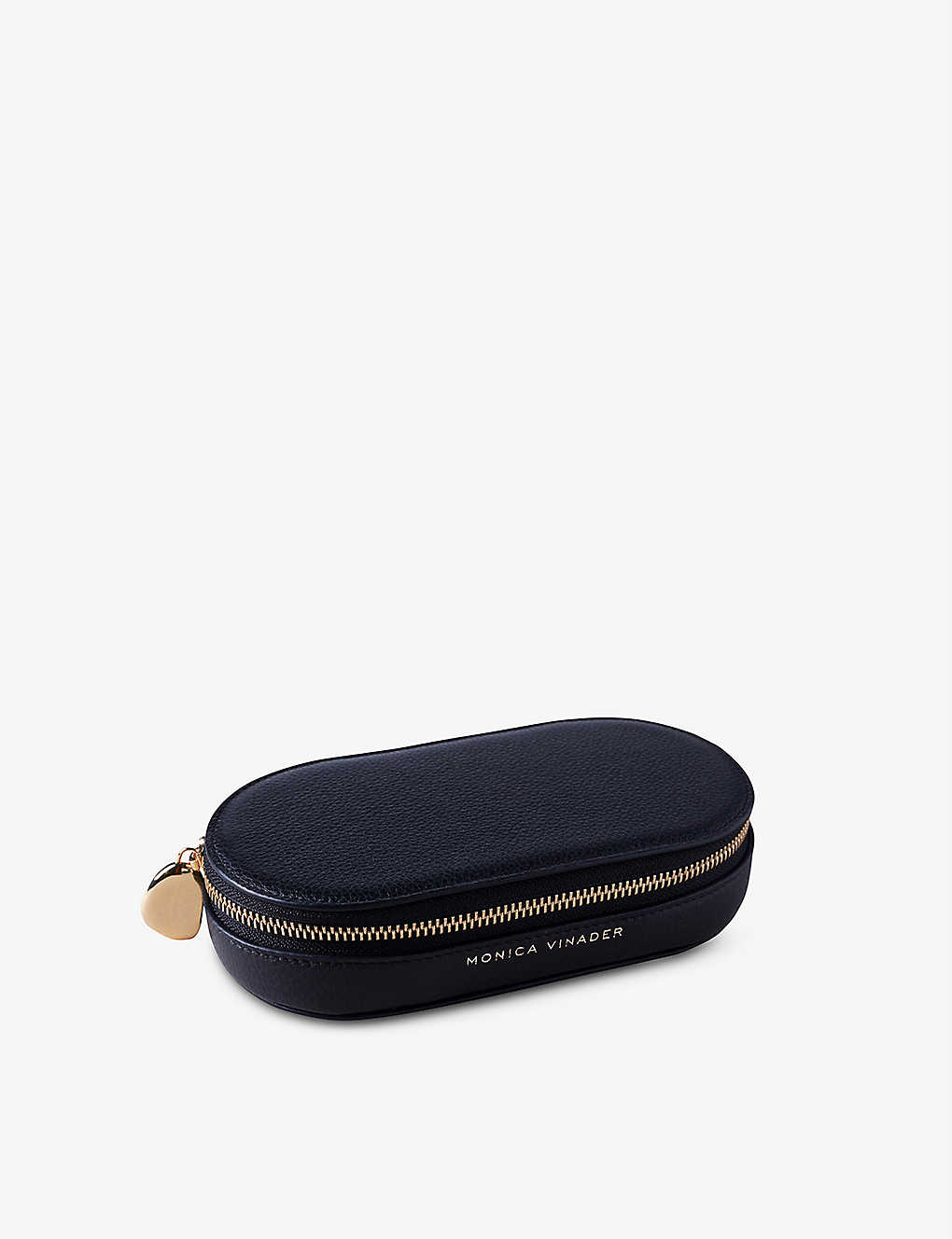 Monica Vinader Logo-embossed Oval Leather Jewellery Box In Black
