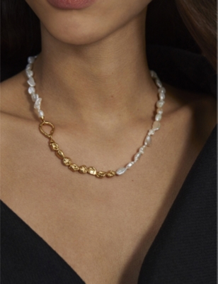 MONICA VINADER: Keshi 18ct yellow gold-plated vermeil sterling silver and pearl necklace