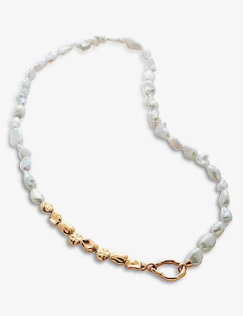 MONICA VINADER: Keshi 18ct recycled yellow gold-plated vermeil sterling silver and pearl necklace