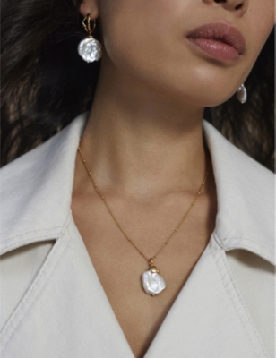 Monica Vinader Gold Keshi Pearl Pendant Pearl In White