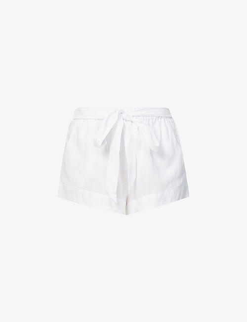 EBERJEY: Tie-belt mid-rise linen shorts