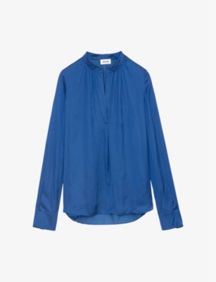 Zadig & Voltaire Zadig&voltaire Womens Bleu Roi Tink V-neck Satin Shirt In Bleu Roi