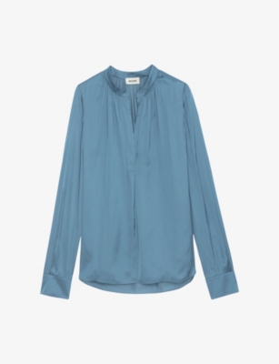 Zadig & Voltaire Zadig&voltaire Womens Bluestone Tink V-neck Satin Shirt In Bluestone