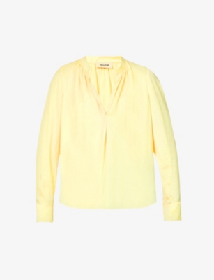 Zadig & Voltaire Tink V-neck Satin Shirt In Butter