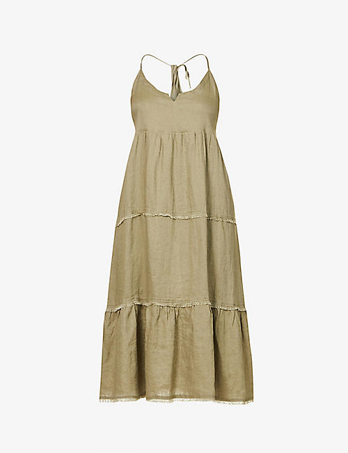 HEIDI KLEIN: Olive scoop-neck linen midi dress