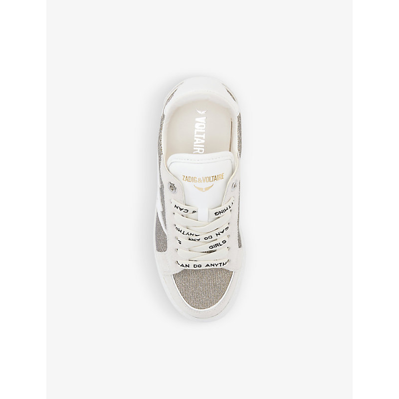 Shop Zadig & Voltaire Zadig&voltaire Womens Silver Zv1747 Glittery Suede-blend Trainers