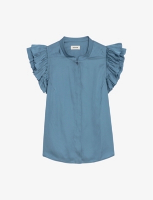 Zadig & Voltaire Ruffled-sleeve Blouse In Bluestone
