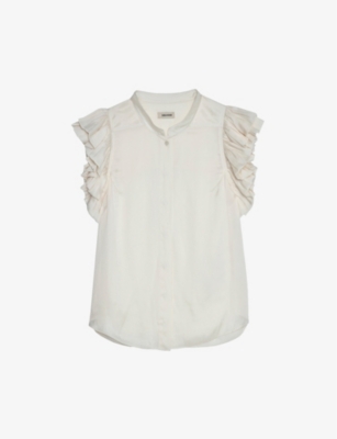 Zadig & Voltaire Tiza Ruffle Satin Button-up Blouse In Craie