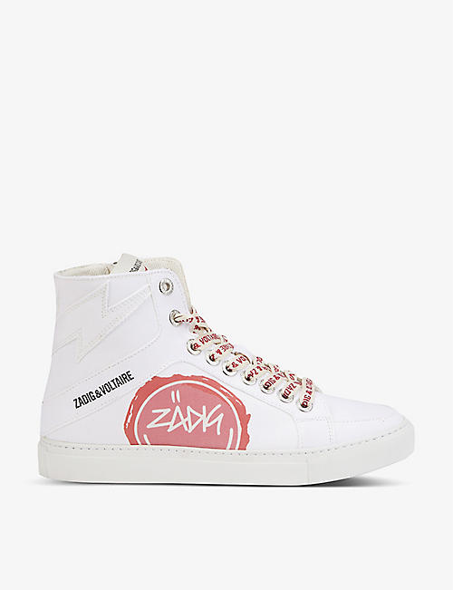 ZADIG&VOLTAIRE: Flash logo-print leather high-top trainers