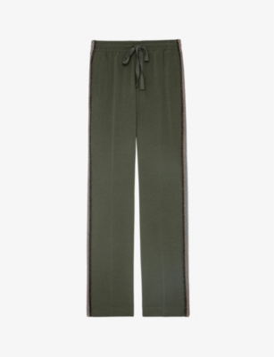 Zadig & Voltaire Pomy Side-stripe Woven Jogging Bottoms In Kaki