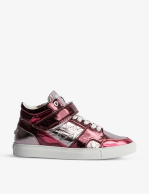 Zadig & Voltaire Zv1747 Metallic Leather Mid Top Trainers In Dream
