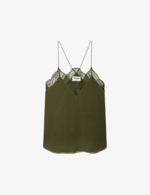 Zadig & Voltaire Christy Lace Trim Camisole In Dark Olive