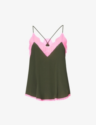 Zadig & Voltaire Christy V-neck Silk-crepe Top In Kaki