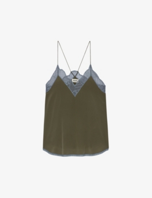Zadig & Voltaire Lace-trim Silk Cami Top In Pickle