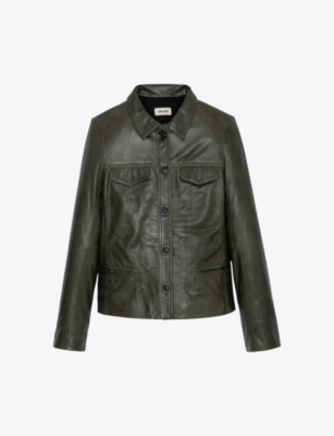 Zadig & Voltaire Liam Leather Button-up Jacket In Moss