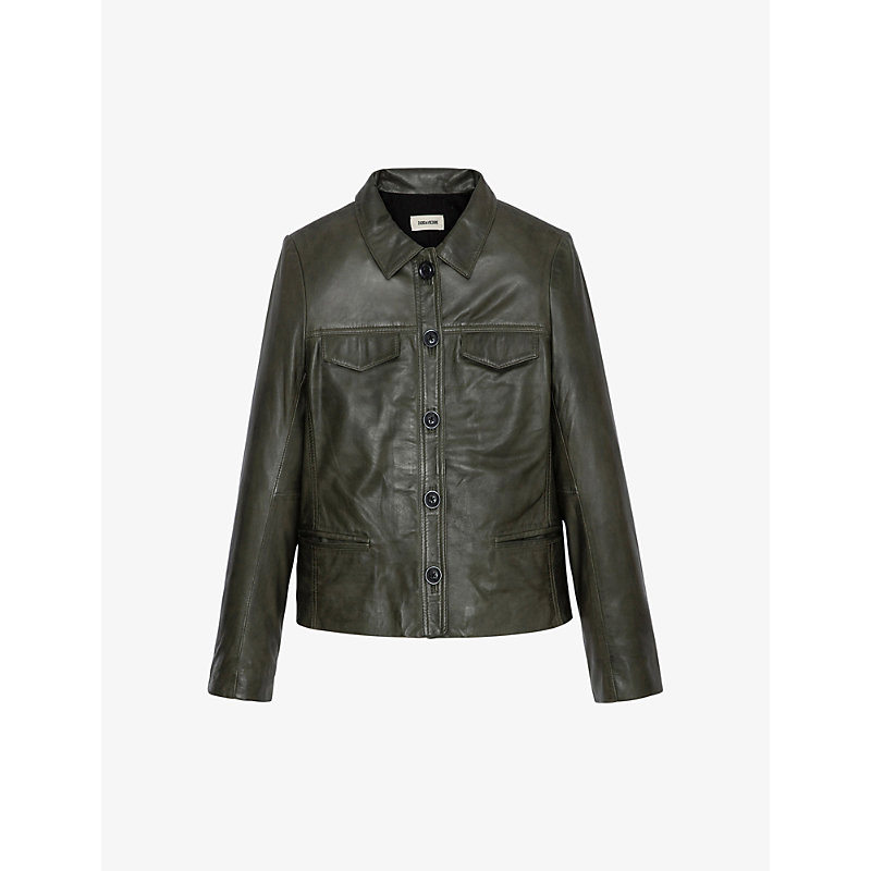 ZADIG & VOLTAIRE ZADIG&VOLTAIRE WOMEN'S MOSS LIAM CLASSIC-COLLAR BUTTON-UP LEATHER JACKET,60253508