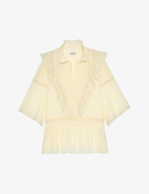 ZADIG&VOLTAIRE: Tonelo ruffle-trim cotton-blend blouse