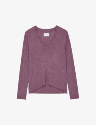 Zadig & Voltaire Vivi Patch Cashmere V-neck Sweater In Purple