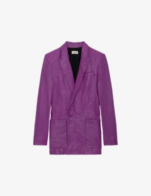Zadig & Voltaire Visko Crushed Leather Double Breasted Jacket In Goa