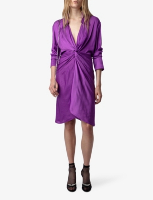 Shop Zadig & Voltaire Zadig&voltaire Womens Goa Rozo Twist-detail Satin Shirt Midi Dress