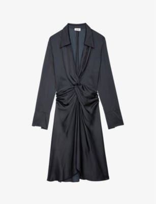 Zadig & Voltaire Zadig&voltaire Womens Noir Rozo Twist-detail Satin Shirt Midi Dress In Noir