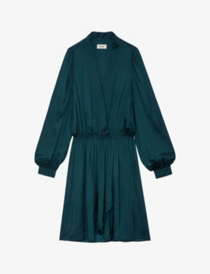 Zadig & Voltaire Remember Wrap-neckline Satin Mini Dress In Peacock