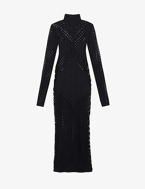 DION LEE: Slim-fit turtleneck stretch-woven maxi dress