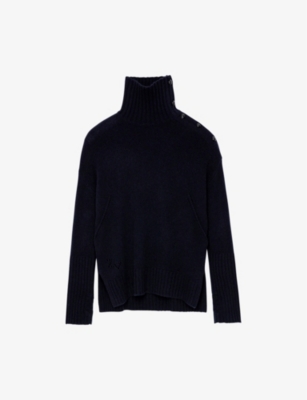 Zadig & Voltaire Alma Funnel-neck Cashmere Jumper In Encre