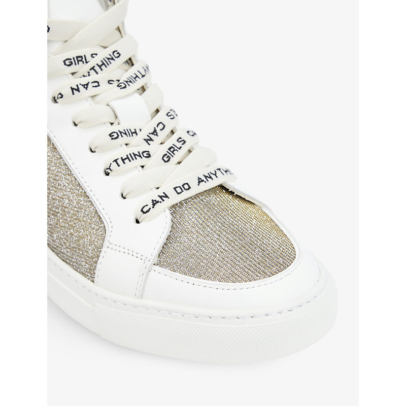 Shop Zadig & Voltaire Zadig&voltaire Womens Silver Zv1747 High Flash Glitter Leather And Mesh High-top Trainers
