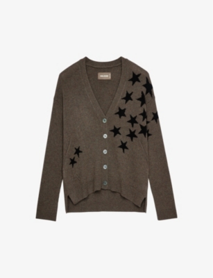 Zadig & Voltaire Mirka Star-pattern Cashmere Cardigan In Bronze