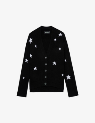Shop Zadig & Voltaire Zadig&voltaire Womens Noir Mirka Star-pattern Cashmere Cardigan